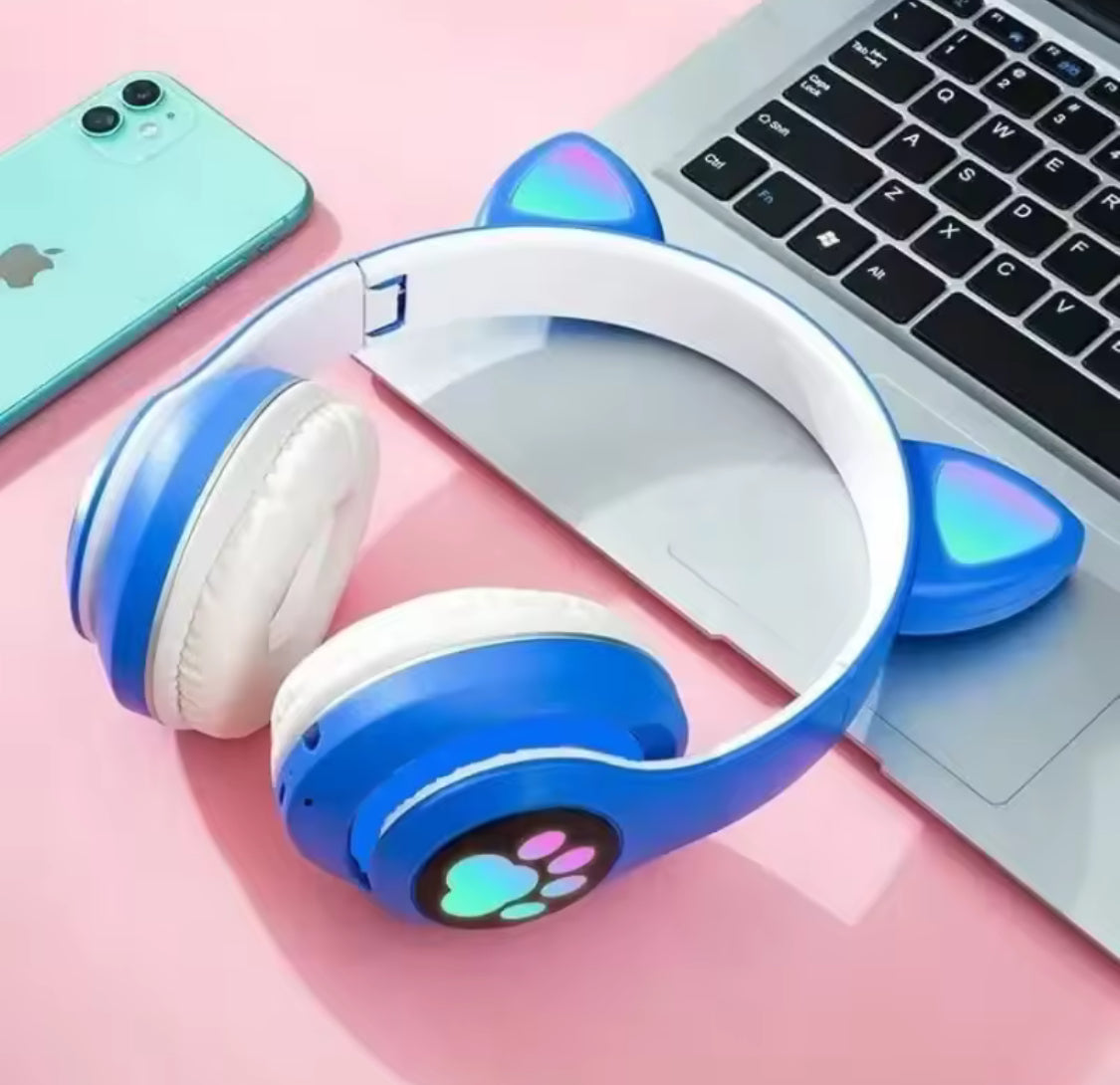LED Cute Cat Ears Headphones, RGB Wireless Headphones, Sports Gaming Headset