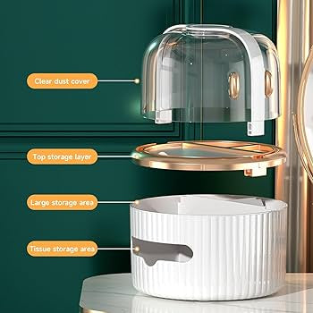 Acrylic Round Vanity Organizer, Tissue Holder Cover Case, Stylish Facial Tissues Dispenser, Skin Care Organizer With Tissue Container