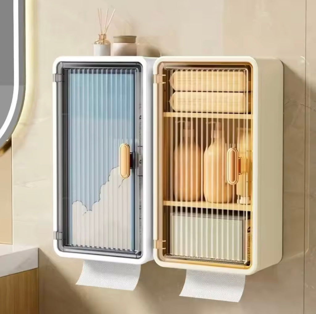Wall Mounted Toiletries Storage Rack, Waterproof Bathroom Shelf With Tissue Holder, Wall Mounted Bathroom Toiletries Organizer