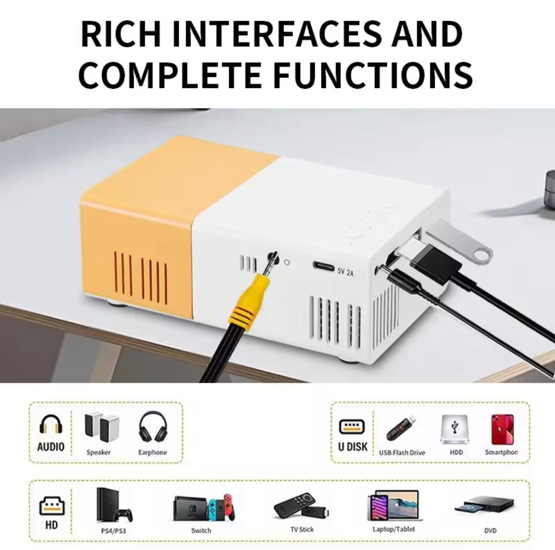 Mini Portable Projector, New Ultra High Definition Projector, Wall Projector With Mobile Phone Connection, Home Theatre Projector