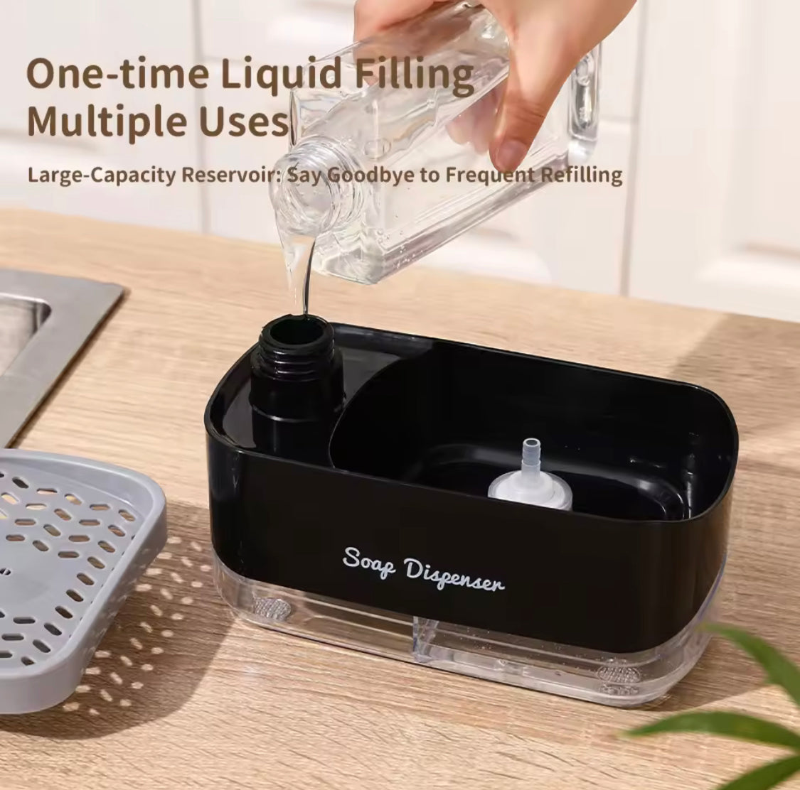 Multifunctional Soap Dispenser, Kitchen Countertop Dishwashing Soap Dispenser, Soap Dispenser With Sponge Holder