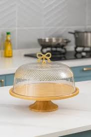 Cake Dish With Acrylic Cover, Luxury Acrylic Cake Dome, Bamboo Base With Acrylic Lid, Fancy Cake Dish With Acrylic Lid