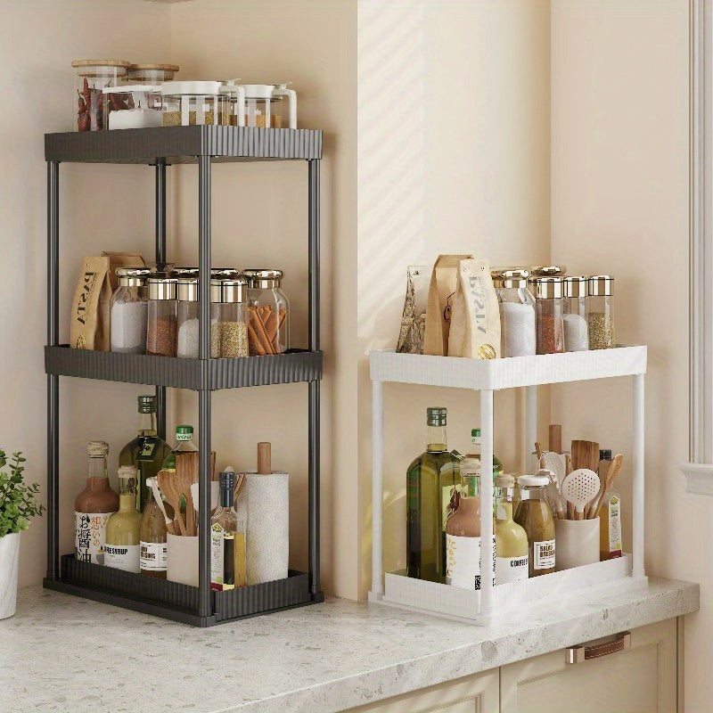Countertop Kitchen Seasoning Shelf, 2 And 3 Layer Storage Rack, Under Sink Sliding Organizer