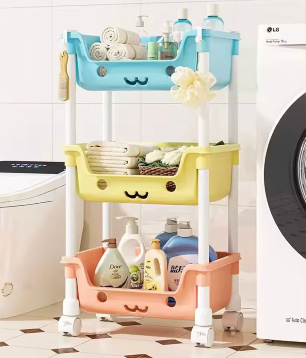 3 Layer Bookshelf Kids Trolley, Moveable Trolley For Toys, Kids Bathroom Accessories Trolley Organizer