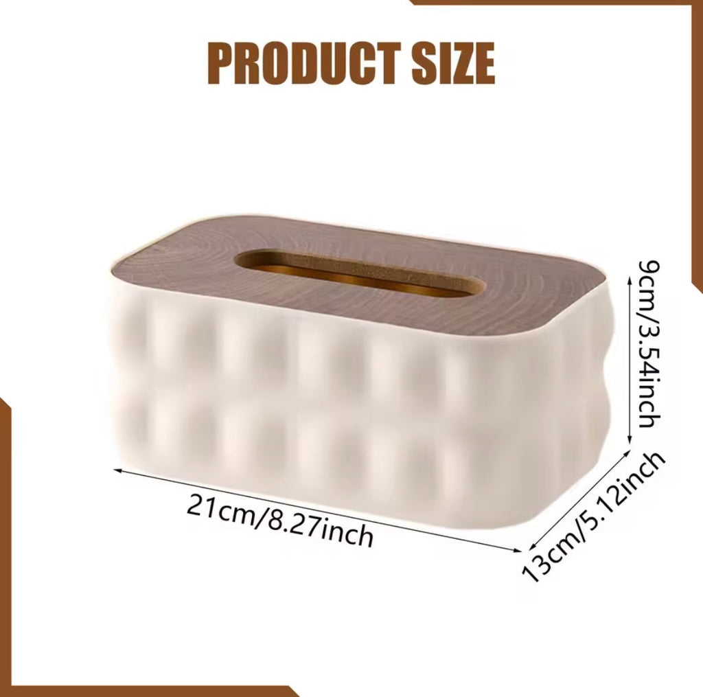 Premium Decorative Tissue Holder, Solid Square Shape Tissue Box, Napkin Holder With Wooden Lid, Office Desk Tissue Organizer