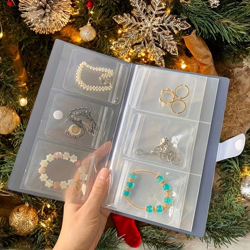 84 Grid Portable Jewellery Zipper Bag, Plastic Pocket Jewellery Organizer, Book Shape Jewellery Seal Bag