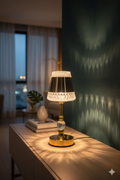 Crystal Spire Gold Desk Lamp, Elegance Cylinder LED Lamp, Art Deco Crystal Lamp