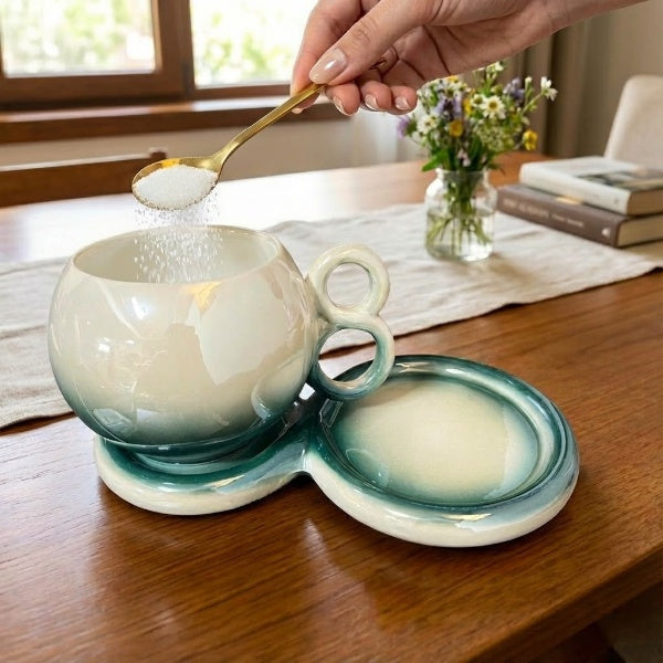 Gradient Ceramic Cup With Sausar And Spoon, 1Pc Home Exquisite Coffee Cup With Saucer