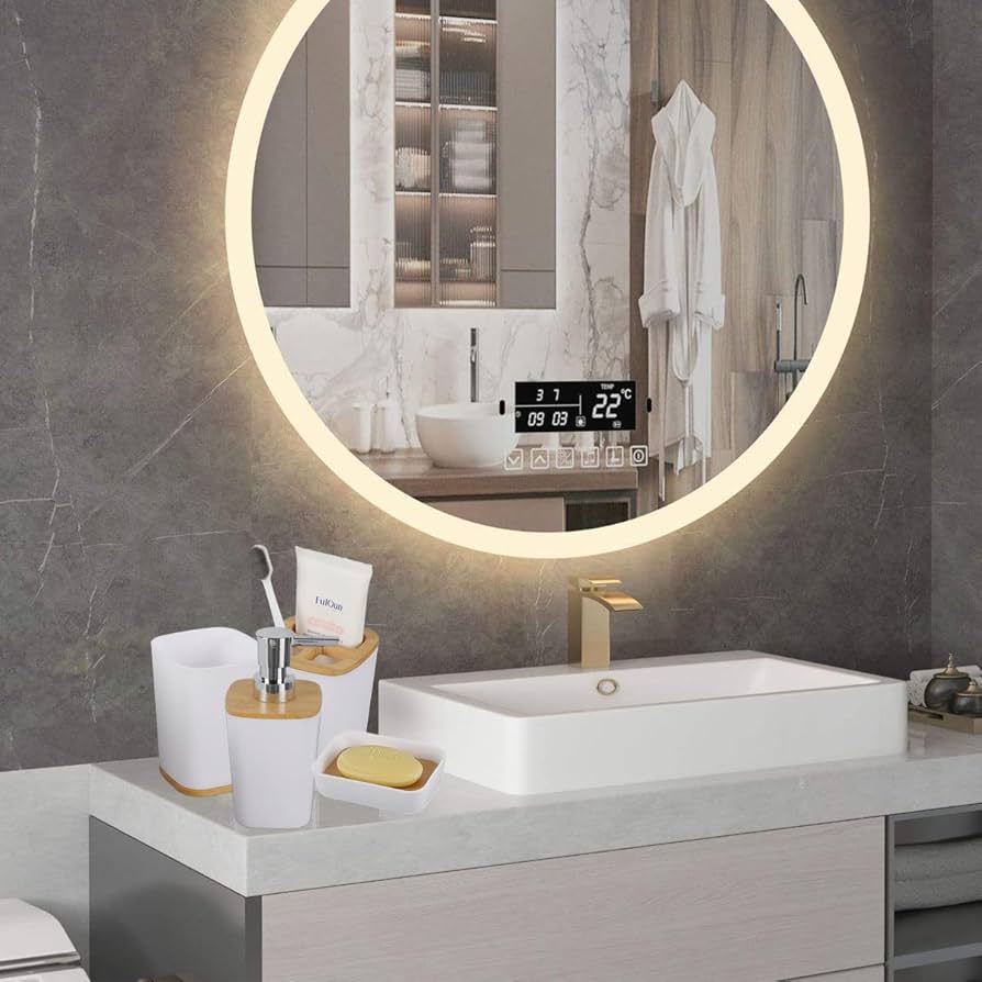 7 Pieces Bamboo Bathroom Accessories set, Luxury Modern Bathroom Accessory Bath Set, Toilet Accessories, Trash Can, Toothbrush Holder Cup, Soap Dish Holder, Soap Dispenser