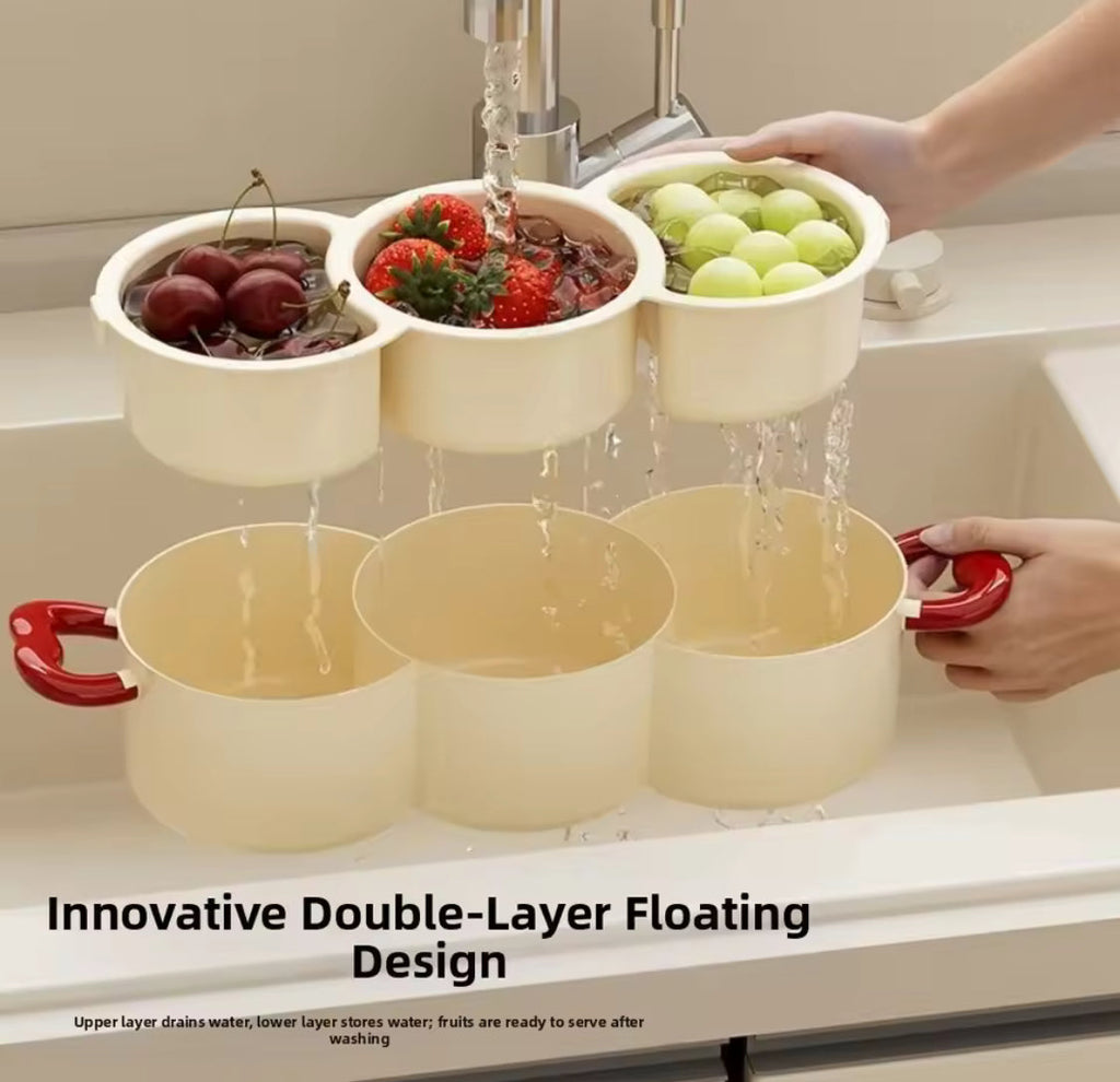 2 in 1 Fruit Drain Basket, Dried Fruit Plate Organizer, Multifunctional Drain Basket