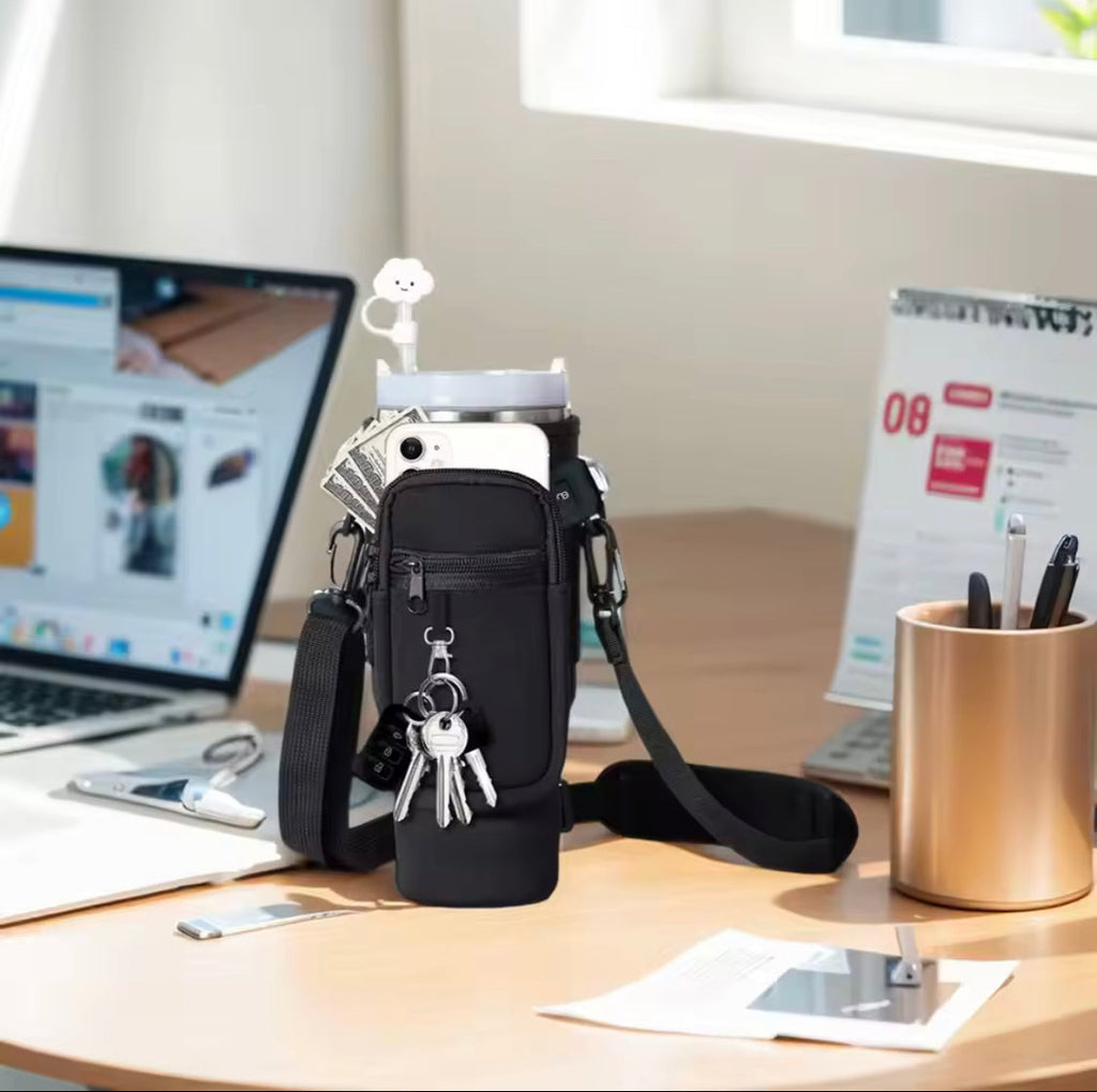 Shoulder Strap Water Bottle Cover, Adjustable Water Bottle Pouch, Tumbler Carrier Bag With Pockets