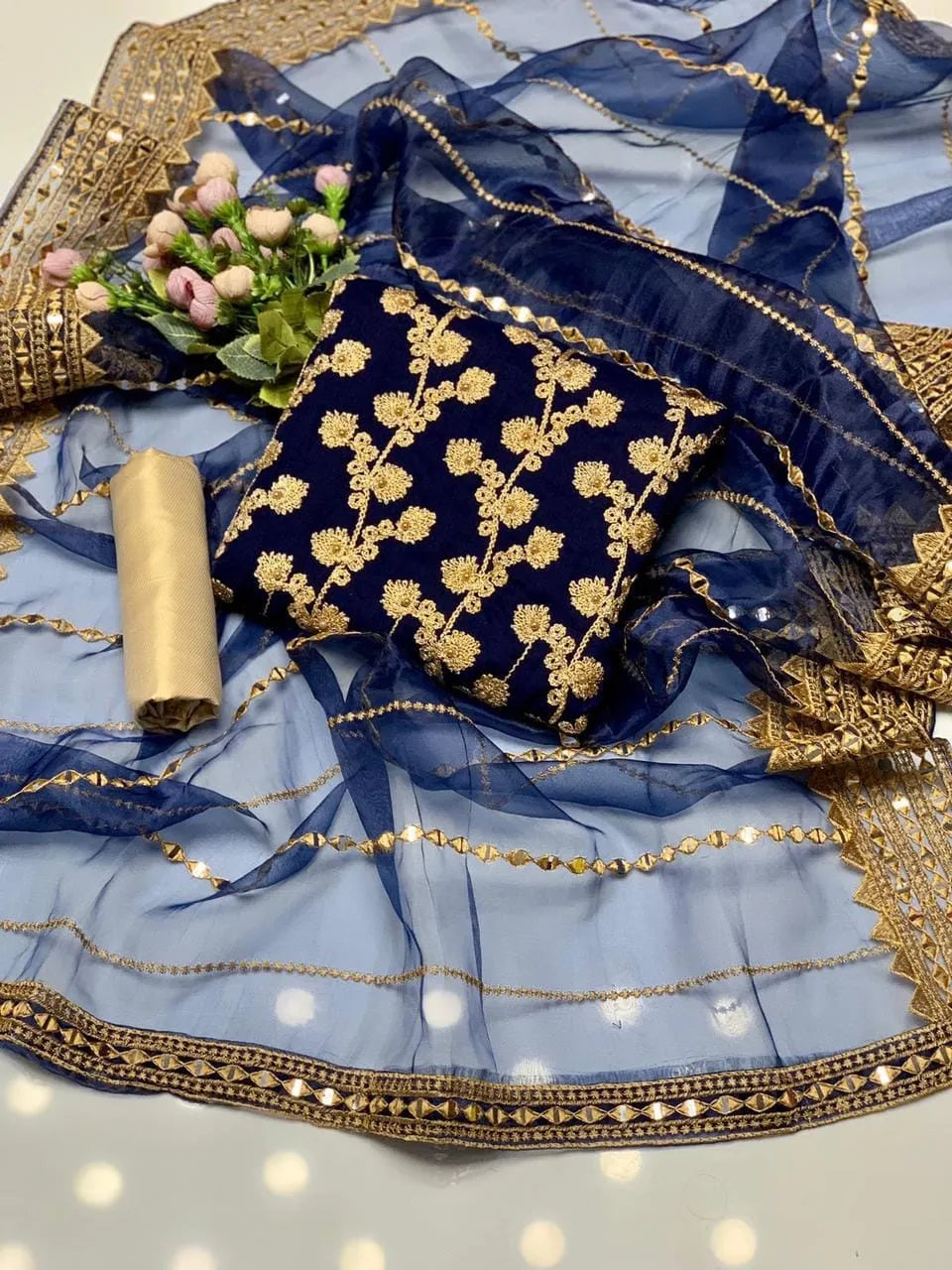 Fancy 3-Piece Blue Chiffon Suit with Sequins Dupatta for Eid & Weddings