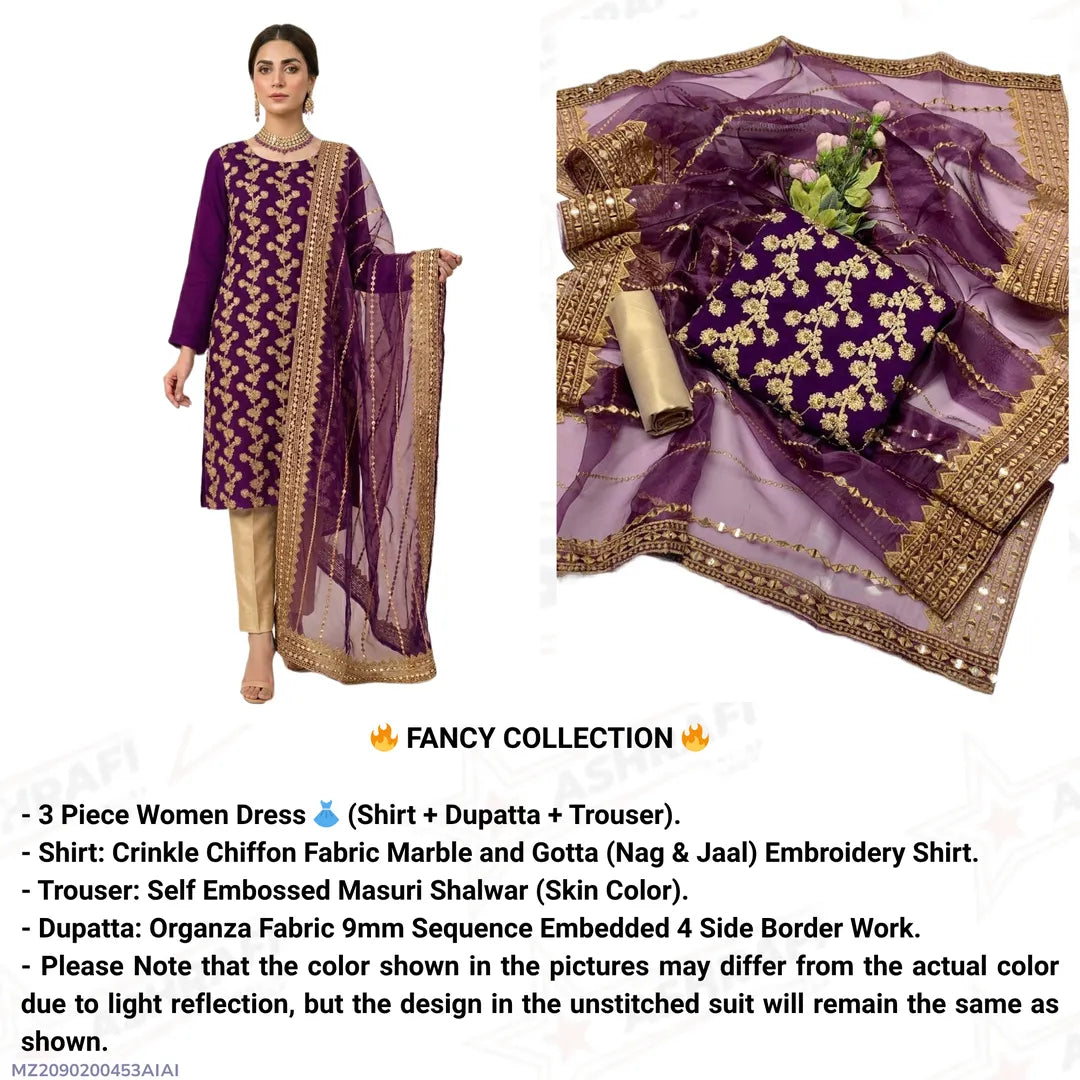 Fancy 3-Piece Blue Chiffon Suit with Sequins Dupatta for Eid & Weddings
