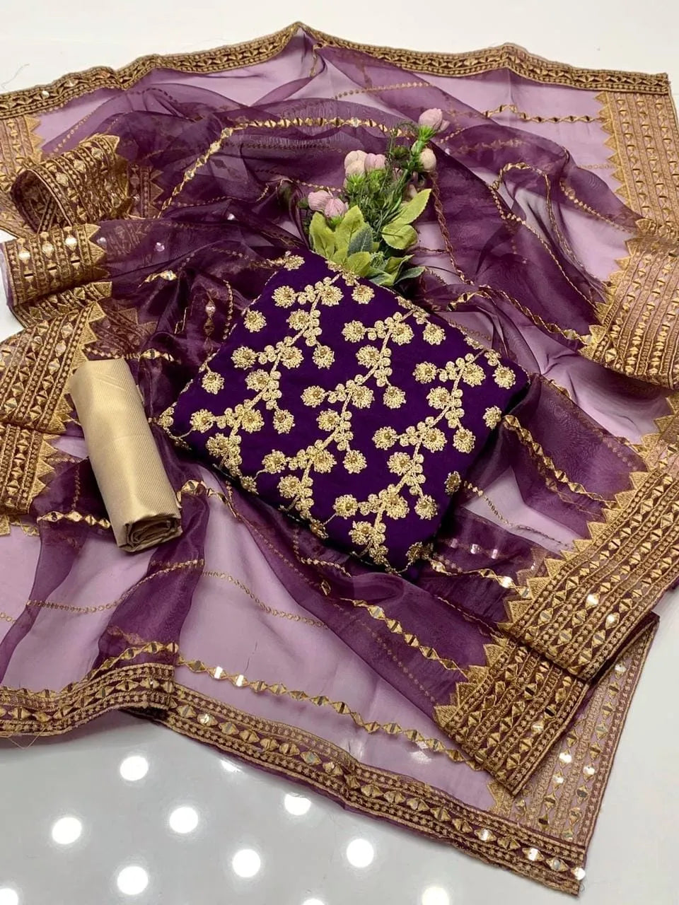 Fancy 3-Piece Blue Chiffon Suit with Sequins Dupatta for Eid & Weddings
