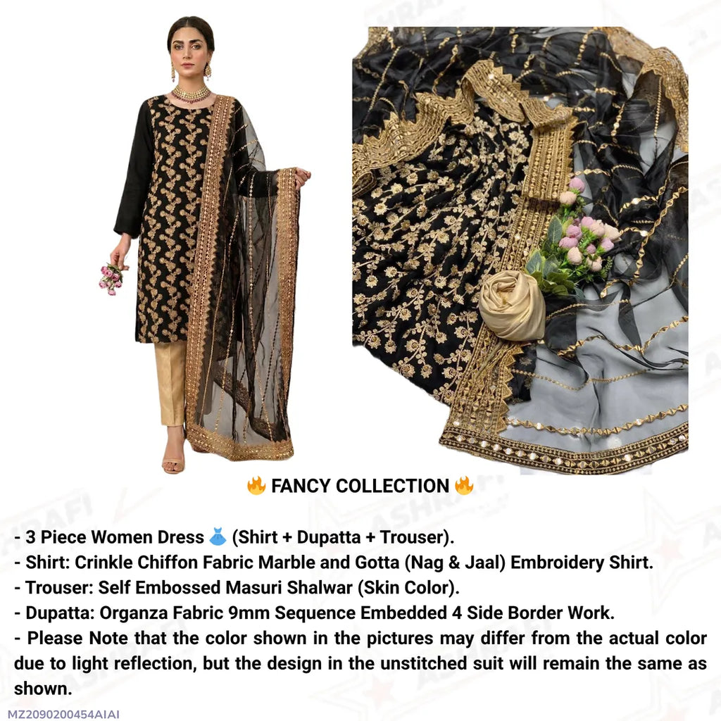 Fancy 3-Piece Blue Chiffon Suit with Sequins Dupatta for Eid & Weddings