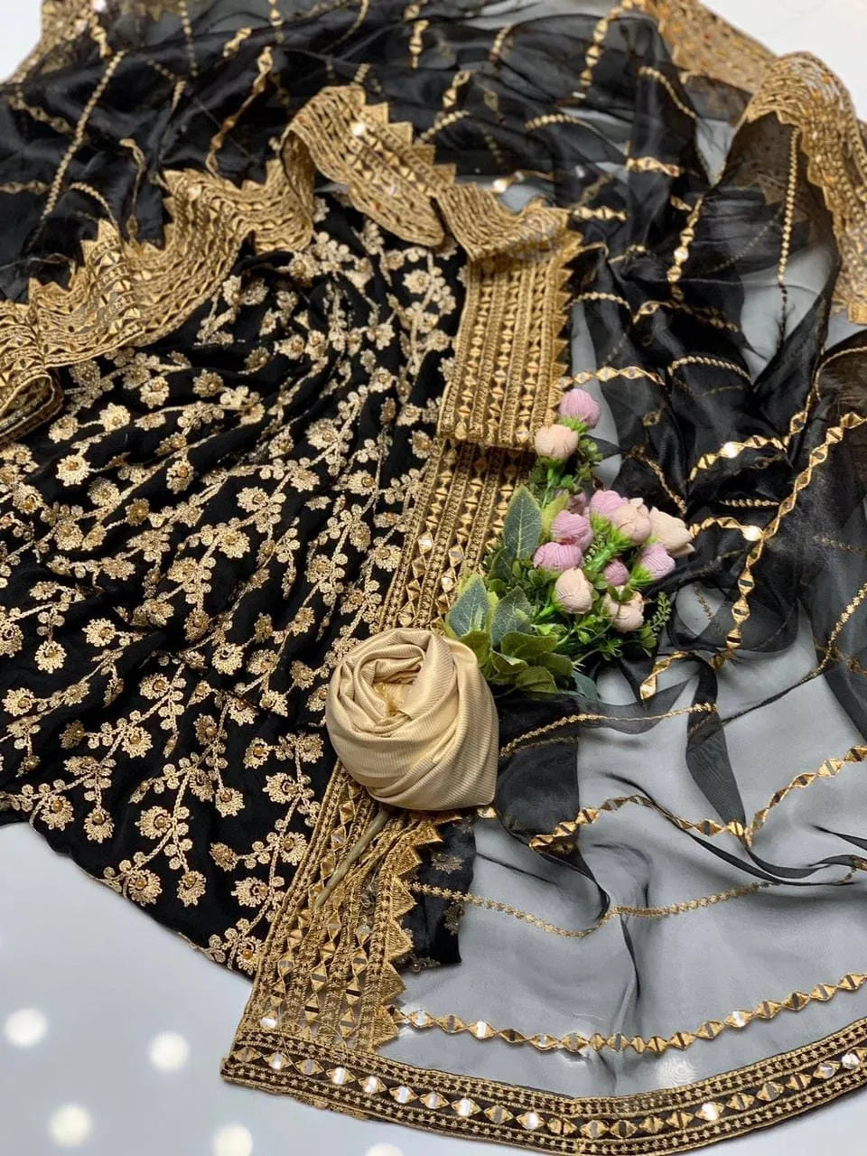 Fancy 3-Piece Blue Chiffon Suit with Sequins Dupatta for Eid & Weddings