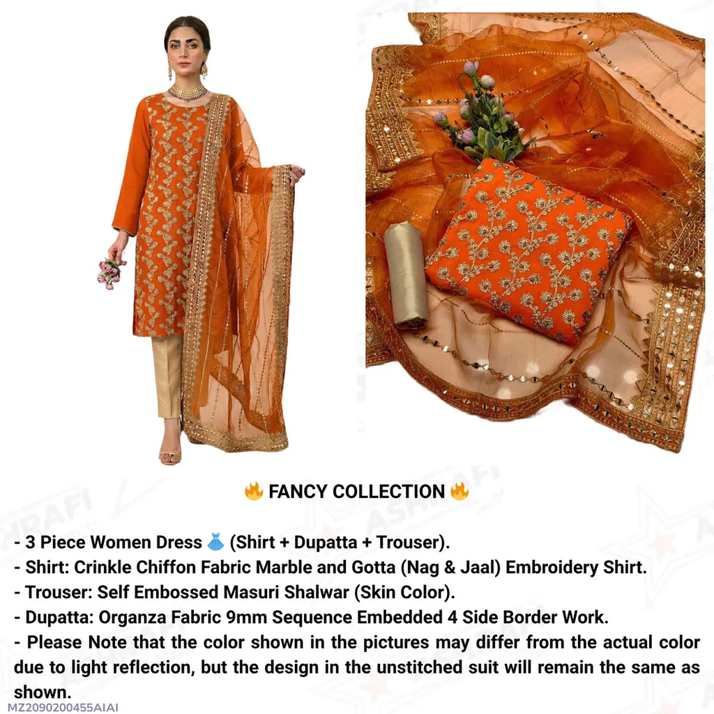 Fancy 3-Piece Blue Chiffon Suit with Sequins Dupatta for Eid & Weddings
