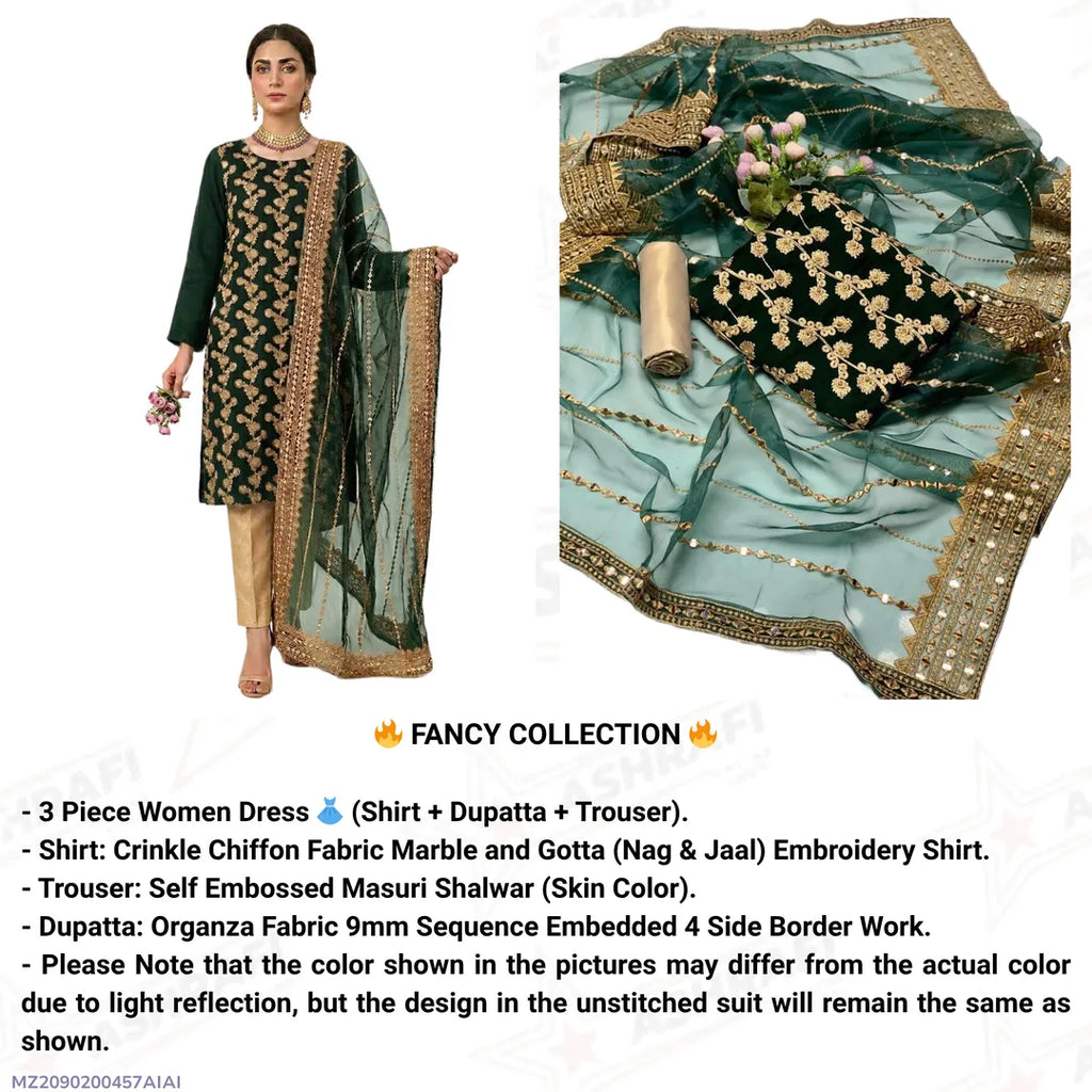 Fancy 3-Piece Blue Chiffon Suit with Sequins Dupatta for Eid & Weddings