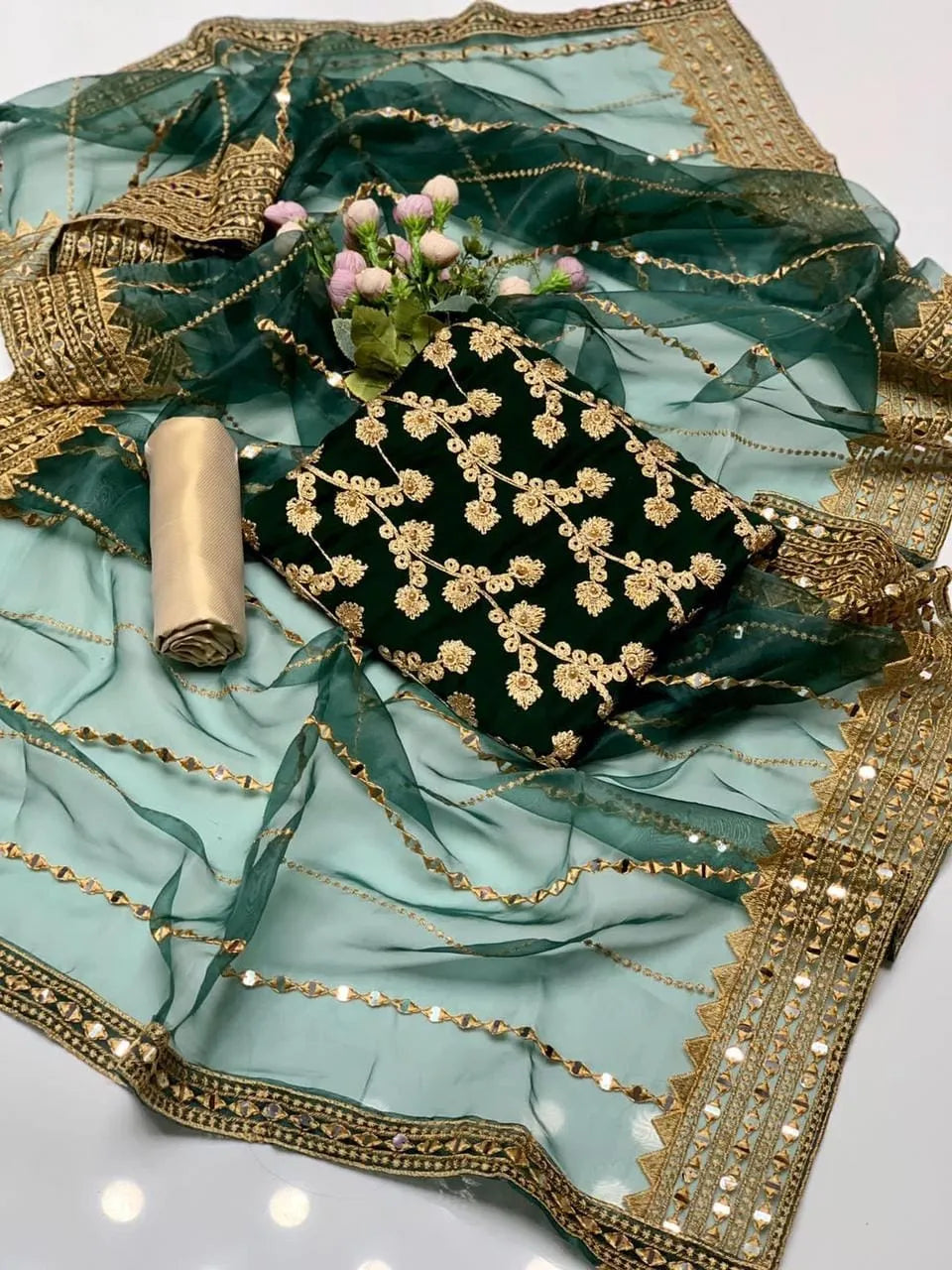Fancy 3-Piece Blue Chiffon Suit with Sequins Dupatta for Eid & Weddings