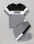 Kids King Graphic Track Suit Grey Black 2Pcs