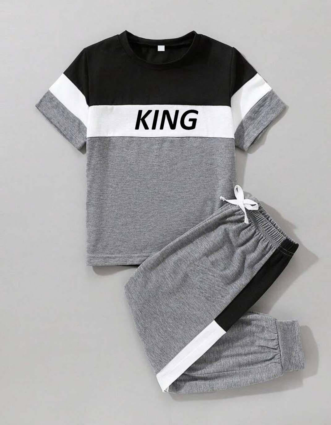 Kids King Graphic Track Suit Grey Black 2Pcs