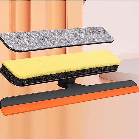 3 In 1 Multifunctional Wiper Brush, Glass Wiper Cleaning Scrubber With Duster, Adjustable Handle Window Cleaner Wiper, Net Screen Cleaning Brush, Household Bathroom Kitchen Glass Scraper Cleaner, Rotatable Silicone Squeegee