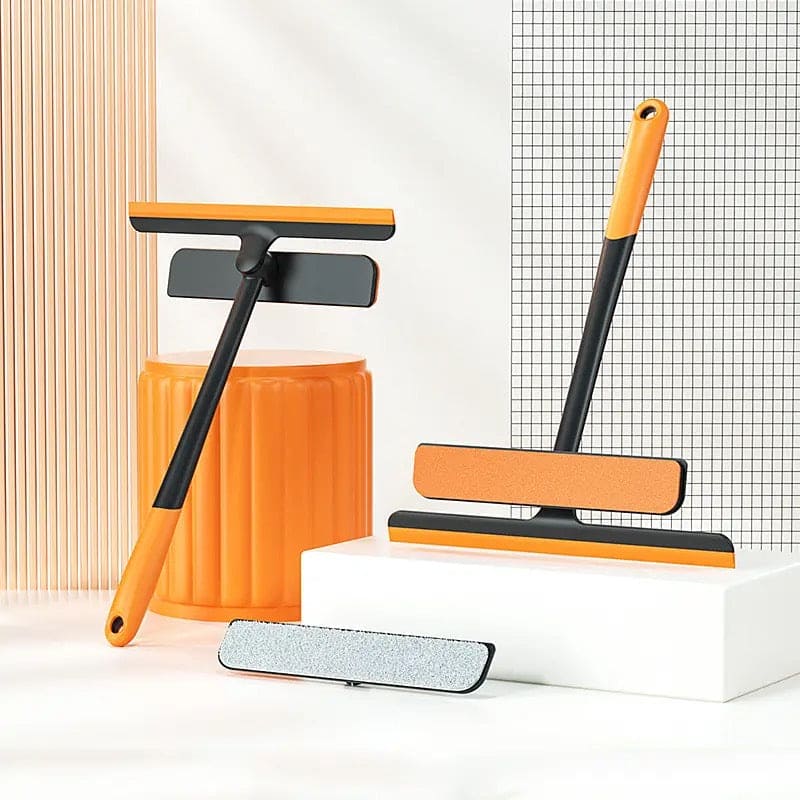 3 In 1 Multifunctional Wiper Brush, Glass Wiper Cleaning Scrubber With Duster, Adjustable Handle Window Cleaner Wiper, Net Screen Cleaning Brush, Household Bathroom Kitchen Glass Scraper Cleaner, Rotatable Silicone Squeegee