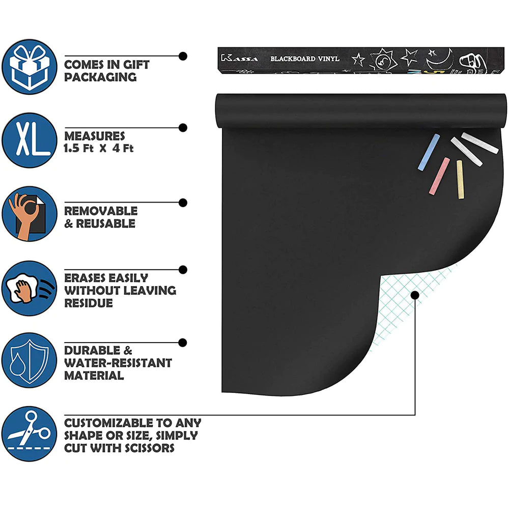 DIY Large Chalkboard Sticker Paper - Black Board Wall Adhesive Contact Paper Roll - 1.5x4Feet - Black( Free home delivery)